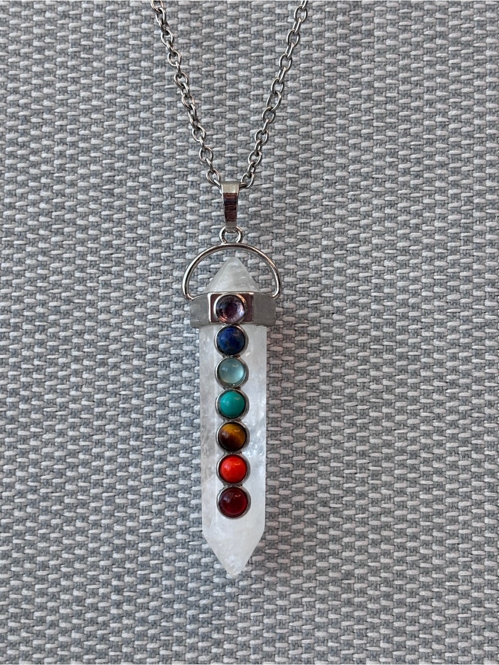 Chakra pendant of White Crystal With Semiprecious Gemstones Necklace